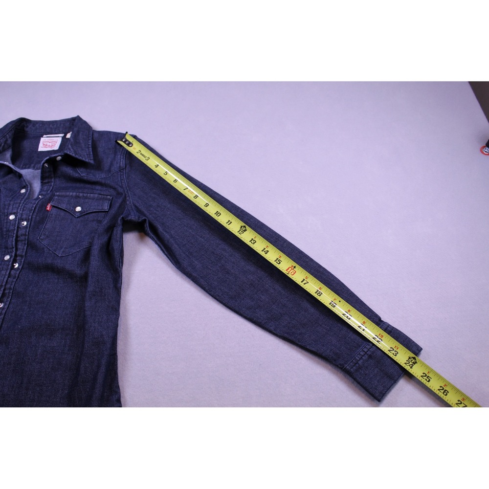 Levis Womens Tailored Fit Western Denim Shirt Dark Wash Pearl Snap Small - Picture 4 of 6